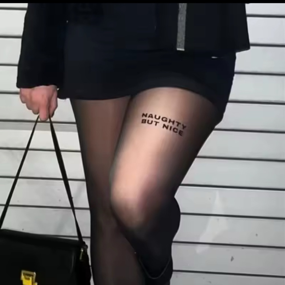Black Sheer Tights/ Pantyhose’s with writting